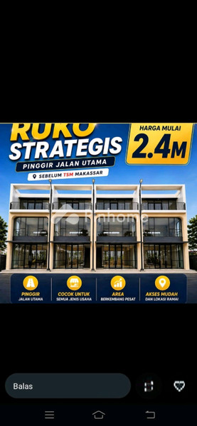 Ruko Dijual di Tamalate, Kota Makassar, 1 KM, LB 70m²