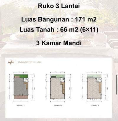 Sewa Ruko di Gunung Putri, Kab. Bogor, 3 KM, LB 171m²