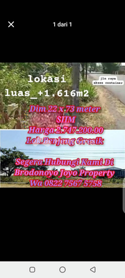 Tanah Komersial Dijual di Benjeng, Kab. Gresik, LT 1616m²